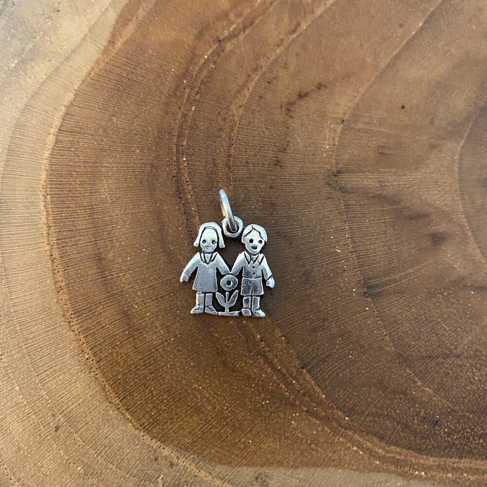 RETIRED James Avery "Love Is" Boy and Girl with Flower Charm, Sterling Silver